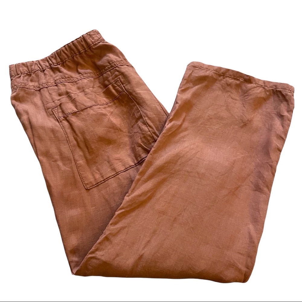 Free People Burnt Orange 100% Linen Wide Leg Cargo Pants